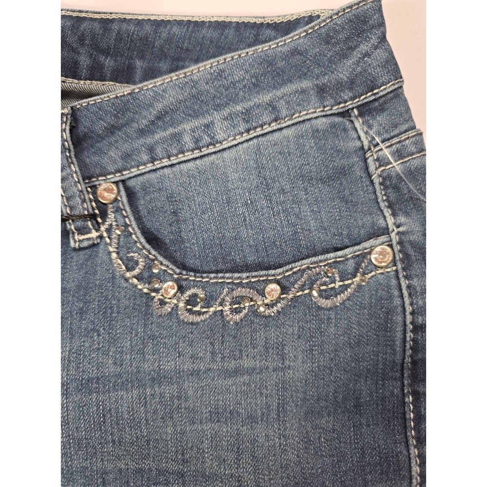 Y2K Earl Jean Capri Jeans Women's 8P Rhinestone Embellished Denim McBling - Picture 4 of 11